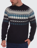 W. WEGENER 6935 kék mintás férfi pulóver